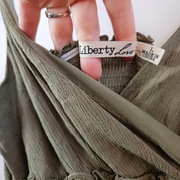 Liberty Love Olive Green Dress Jr Size L Tie Straps Y2K Forest Fairy Goblincore - Picture 3 of 9